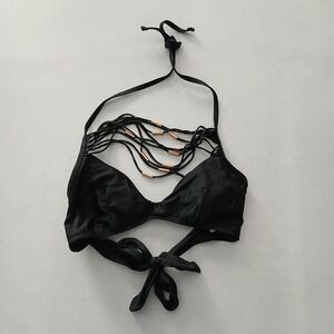 Black Y2K VTG Swim Tropical Resort Beach Grunge Goth Vacation Bikini Top Large